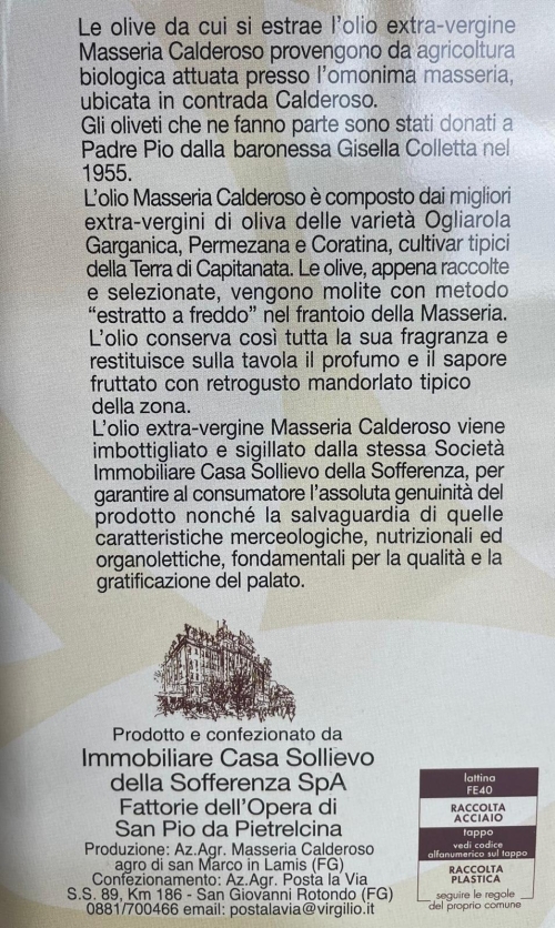 Organic Extra Virgin Olive Oil - Masseria Calderoso